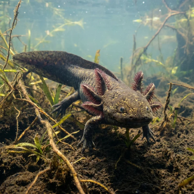 아홀로틀 (Ambystoma mexicanum) — 양서류 현생 생물 일러스트 | DinoLifePedia