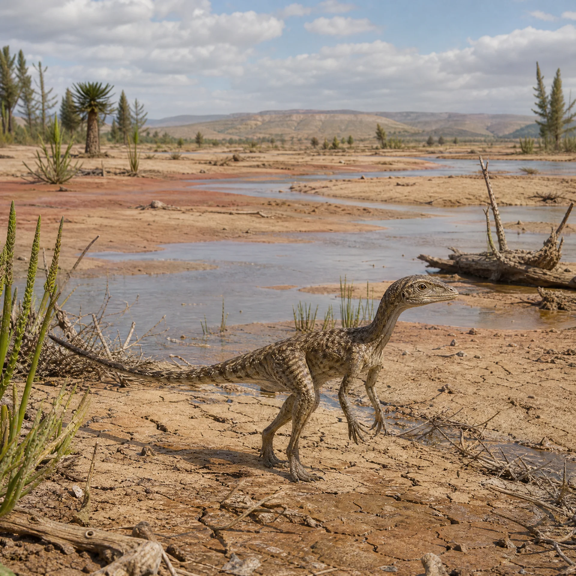 Procompsognathus (Procompsognathus triassicus) — Dinosaurs · Triassic Period prehistoric life illustration | DinoLifePedia