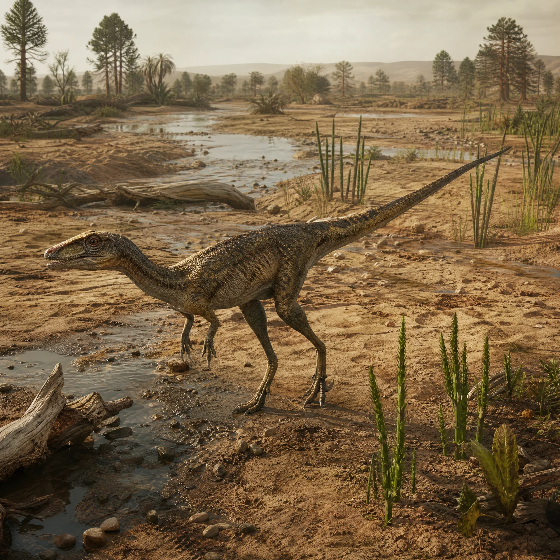 Procompsognathus (Procompsognathus triassicus) — Dinosaurs · Triassic Period prehistoric life illustration | DinoLifePedia
