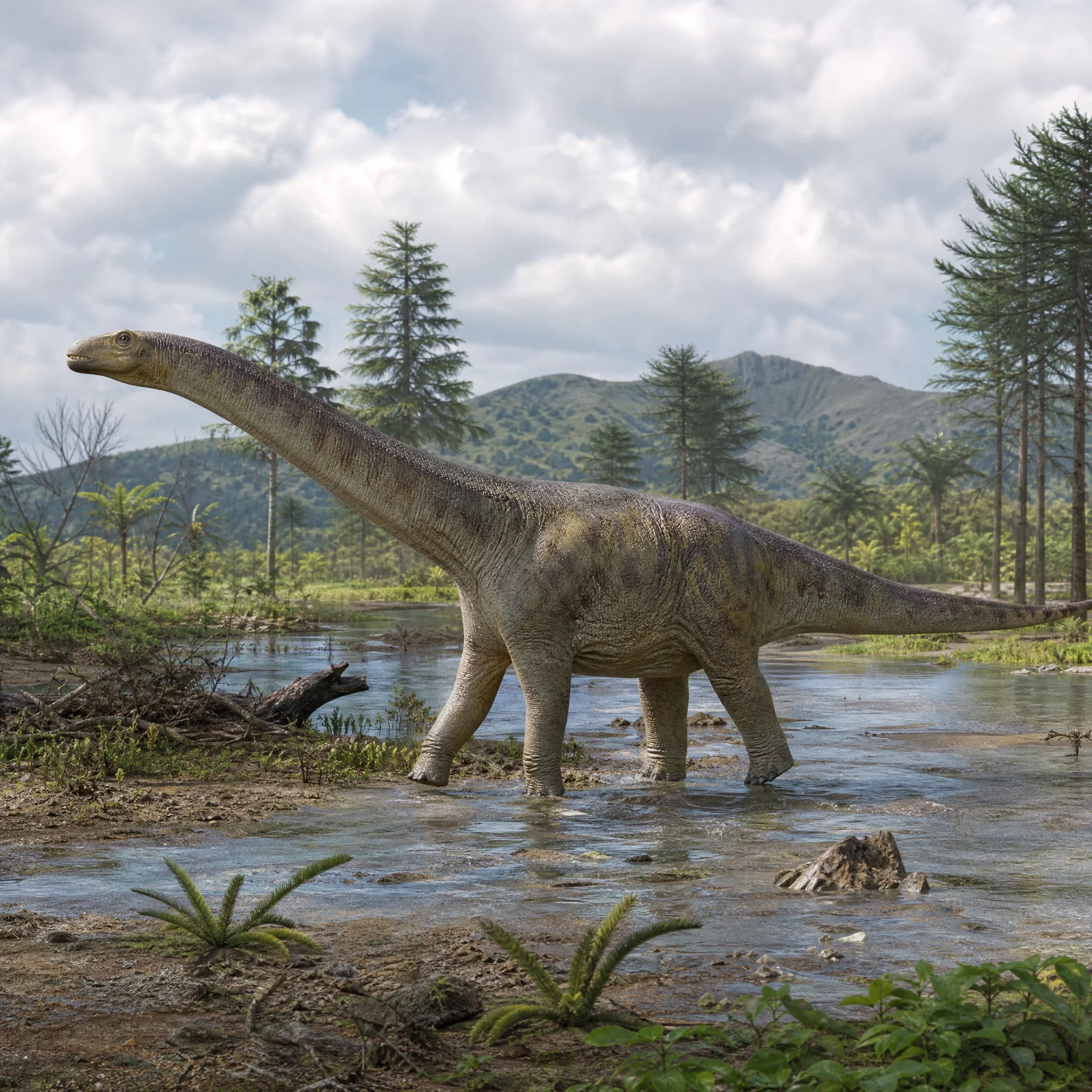 Magyarosaurus (Magyarosaurus dacus) — Dinosaurs · Cretaceous Period prehistoric life illustration | DinoLifePedia