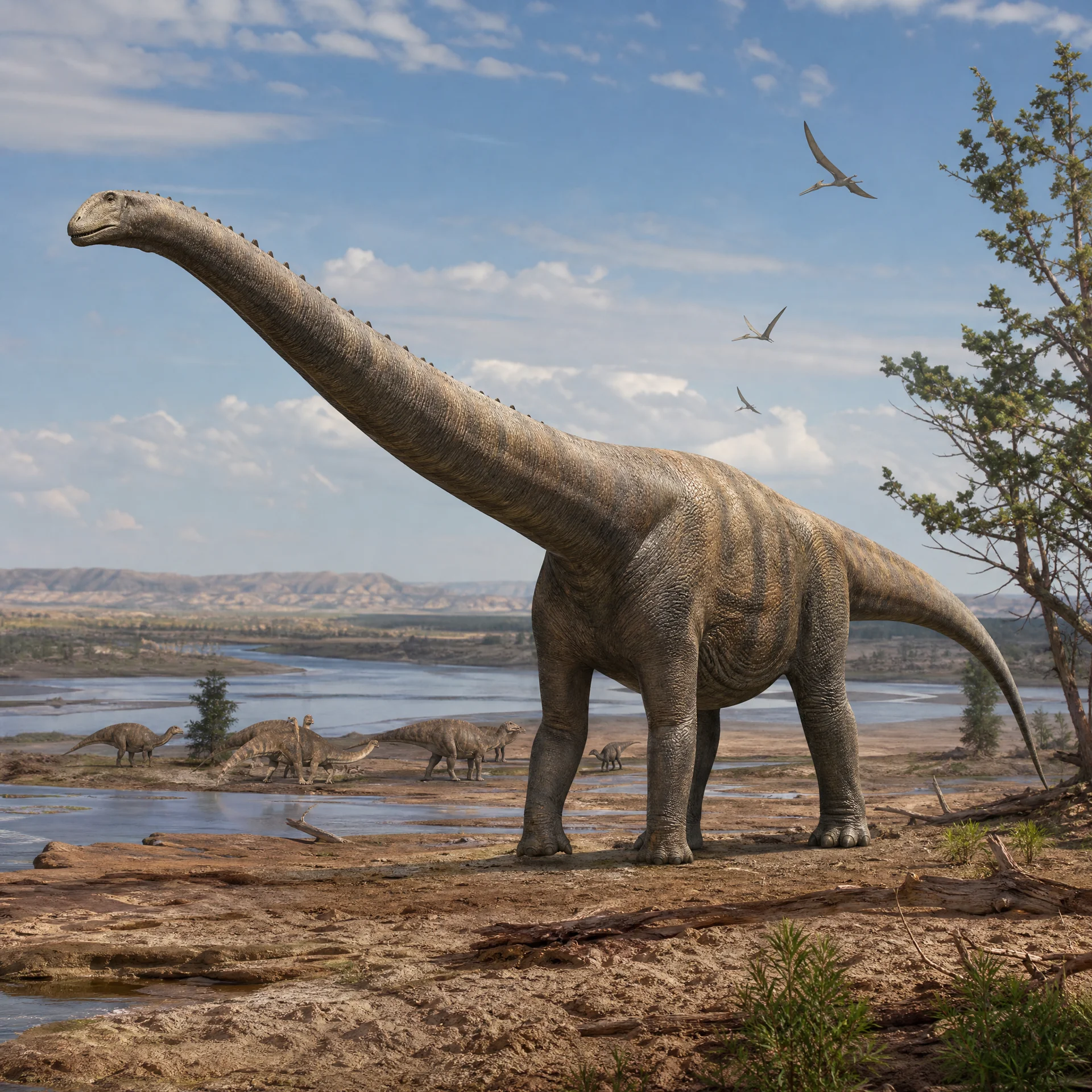 Alamosaurus (Alamosaurus sanjuanensis) — Dinosaurs · Cretaceous Period prehistoric life illustration | DinoLifePedia