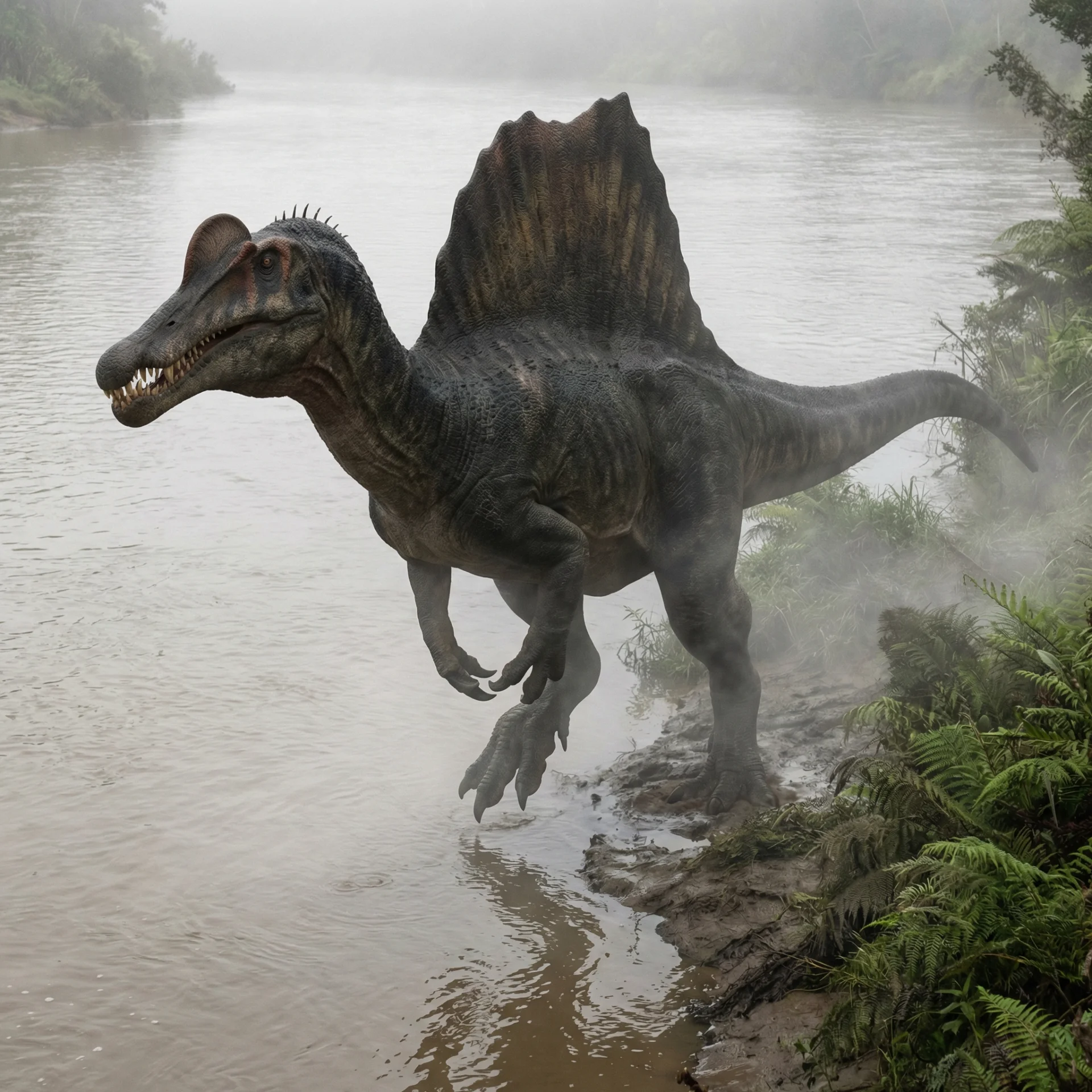 Spinosaurus mirabilis (Spinosaurus mirabilis) — Dinosaurs · Cretaceous Period prehistoric life illustration | DinoLifePedia