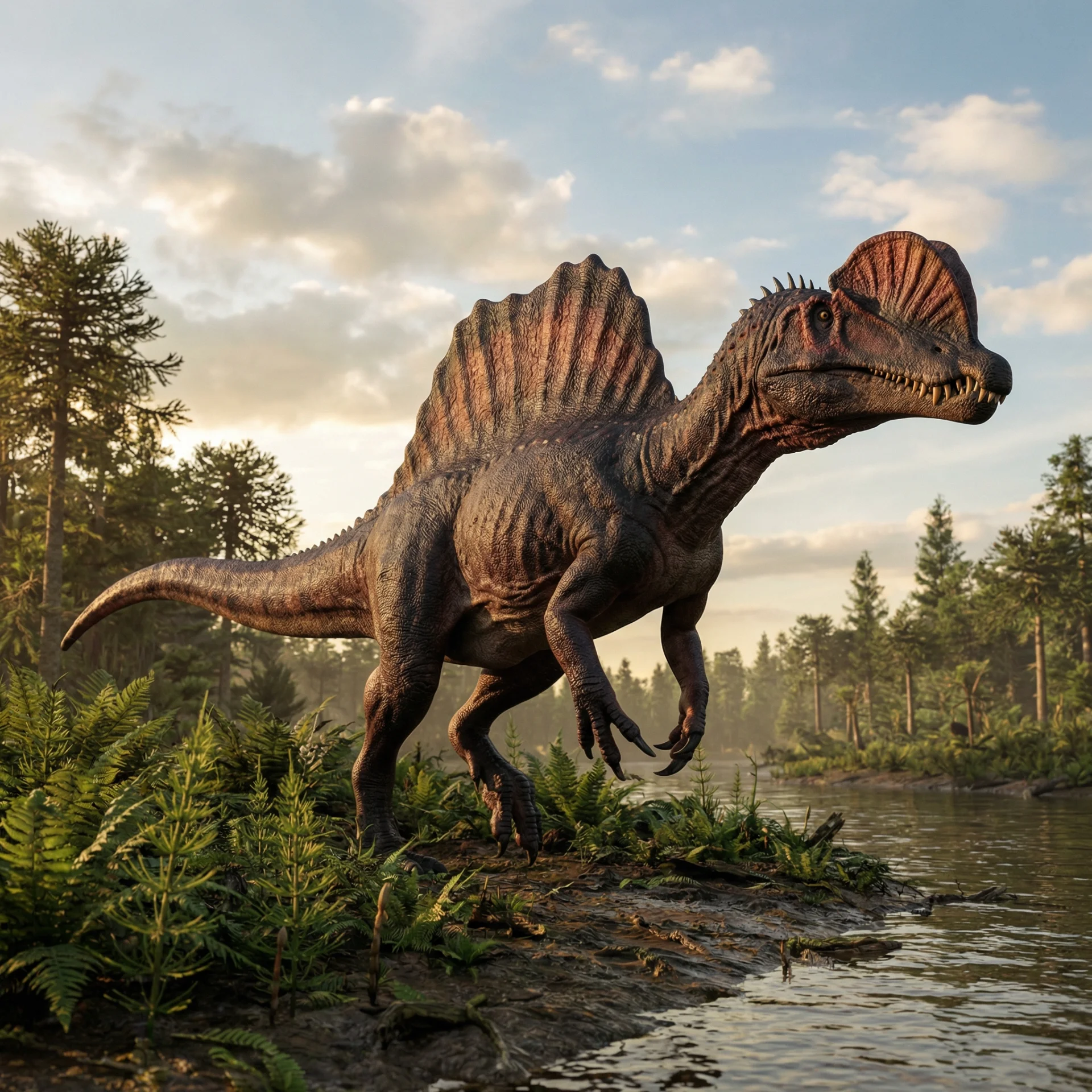 Spinosaurus mirabilis (Spinosaurus mirabilis) — Dinosaurs · Cretaceous Period prehistoric life illustration | DinoLifePedia