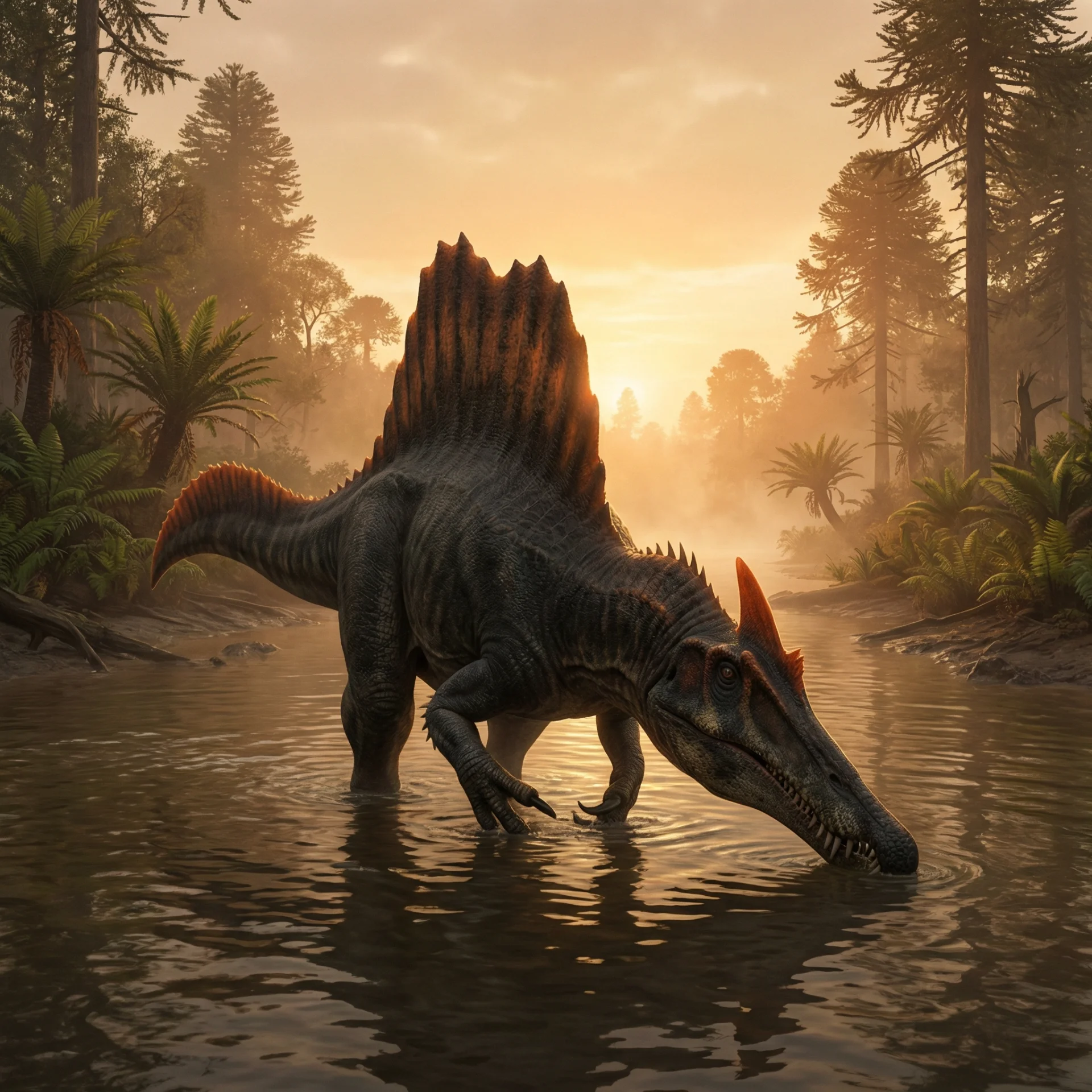 Spinosaurus mirabilis (Spinosaurus mirabilis) — Dinosaurs · Cretaceous Period prehistoric life illustration | DinoLifePedia