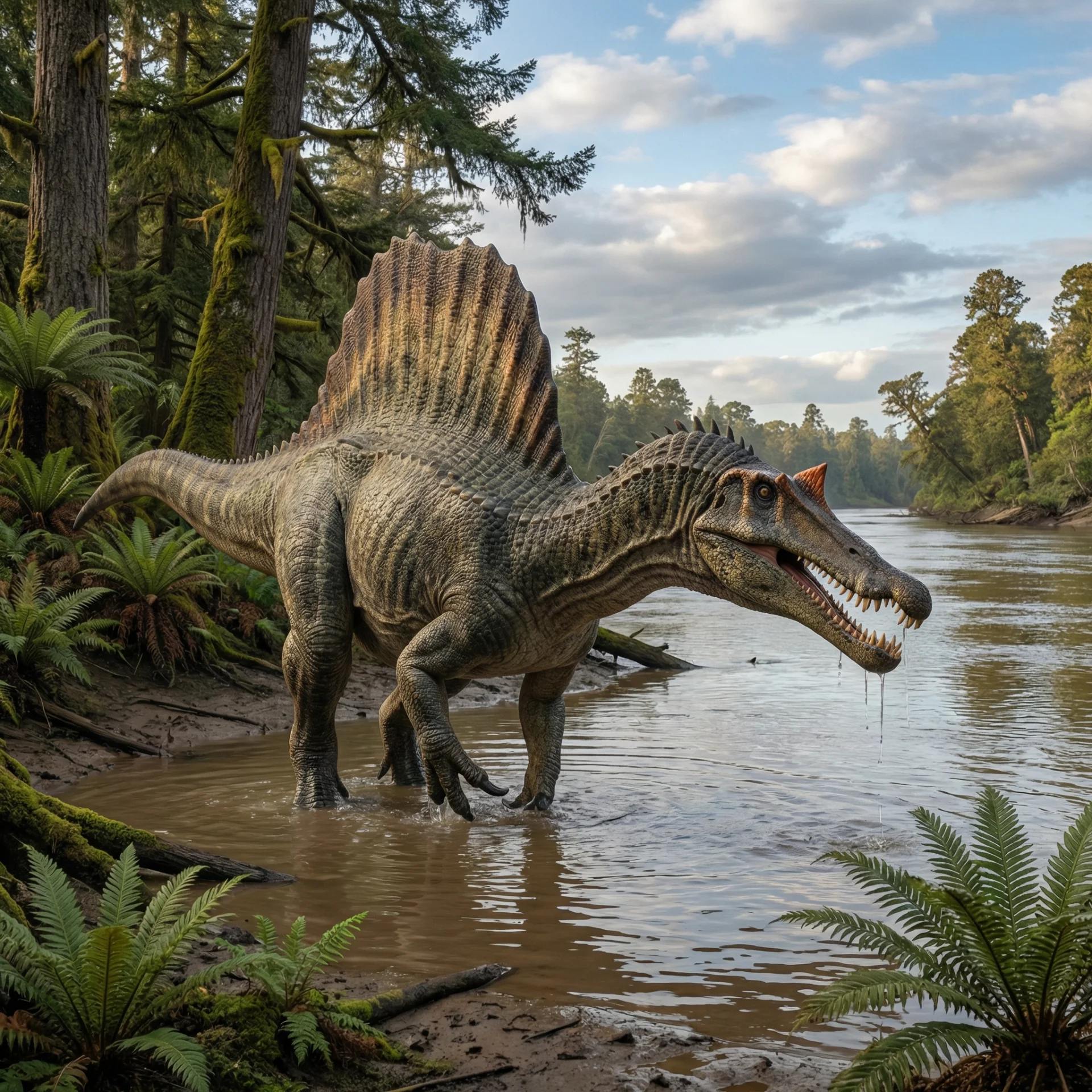 Spinosaurus mirabilis (Spinosaurus mirabilis) — Dinosaurs · Cretaceous Period prehistoric life illustration | DinoLifePedia