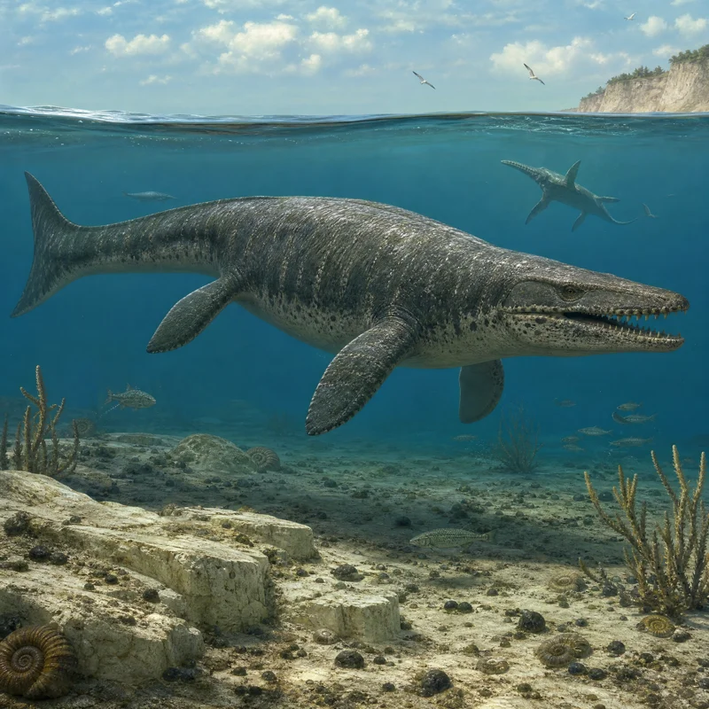 모사사우루스 (Mosasaurus hoffmannii) — 해양 파충류 · 백악기 고생물 일러스트 | DinoLifePedia