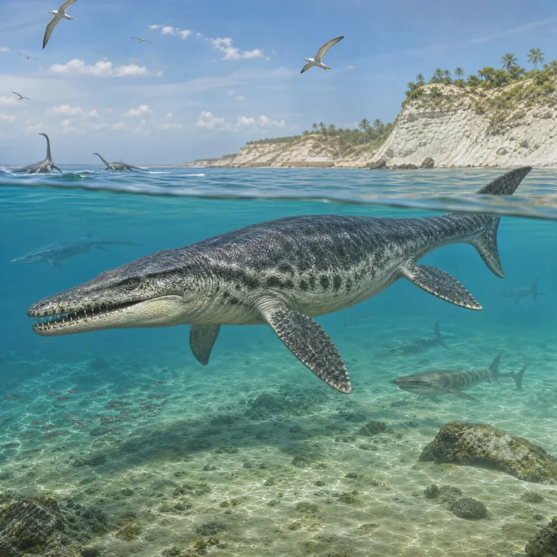 틸로사우루스 (Tylosaurus proriger) — 해양 파충류 · 백악기 고생물 일러스트 | DinoLifePedia