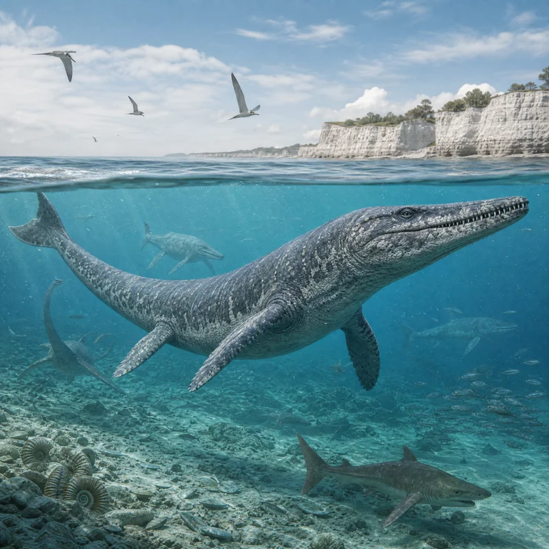 틸로사우루스 (Tylosaurus proriger) — 해양 파충류 · 백악기 고생물 일러스트 | DinoLifePedia