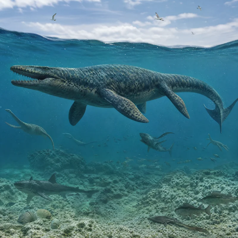 틸로사우루스 (Tylosaurus proriger) — 해양 파충류 · 백악기 고생물 일러스트 | DinoLifePedia