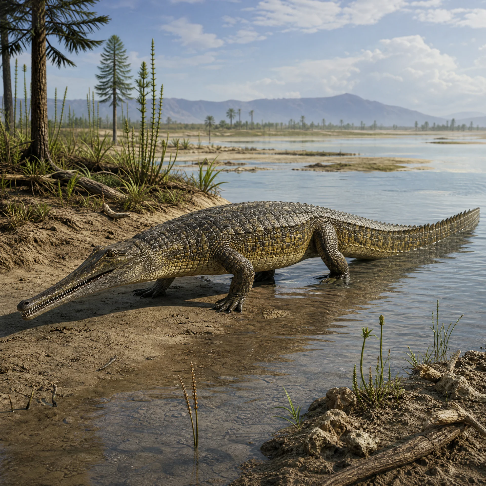Mystriosuchus | Marine Reptiles · Triassic Period · prehistoric Mystriosuchus (Mystriosuchus planirostris) — Marine Reptiles · Triassic Period prehistoric life illustration | DinoLifePedia