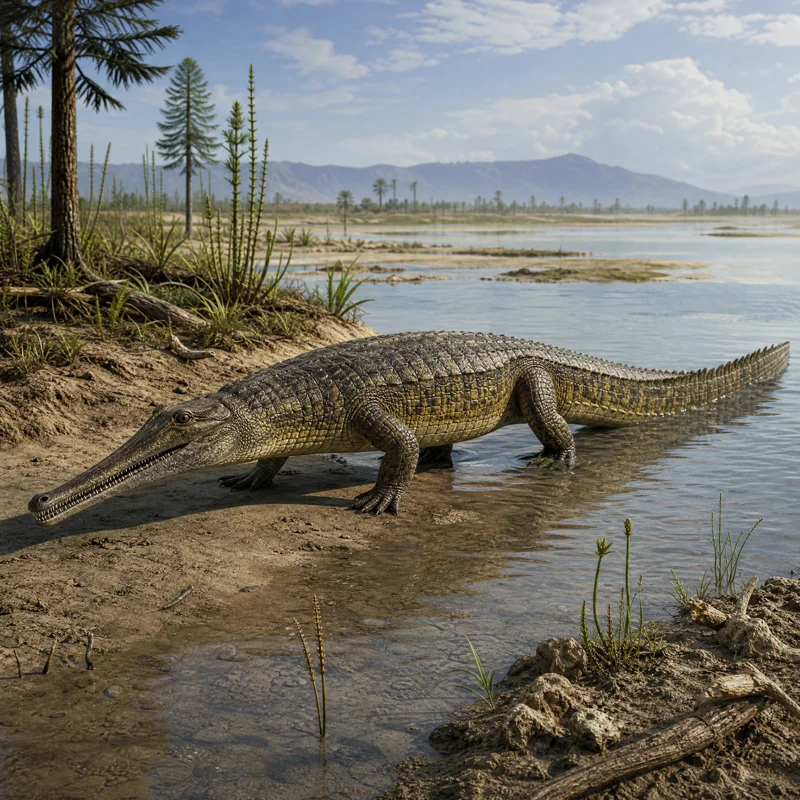 미스트리오수쿠스 (Mystriosuchus planirostris) — 해양 파충류 · 트라이아스기 고생물 일러스트 | DinoLifePedia