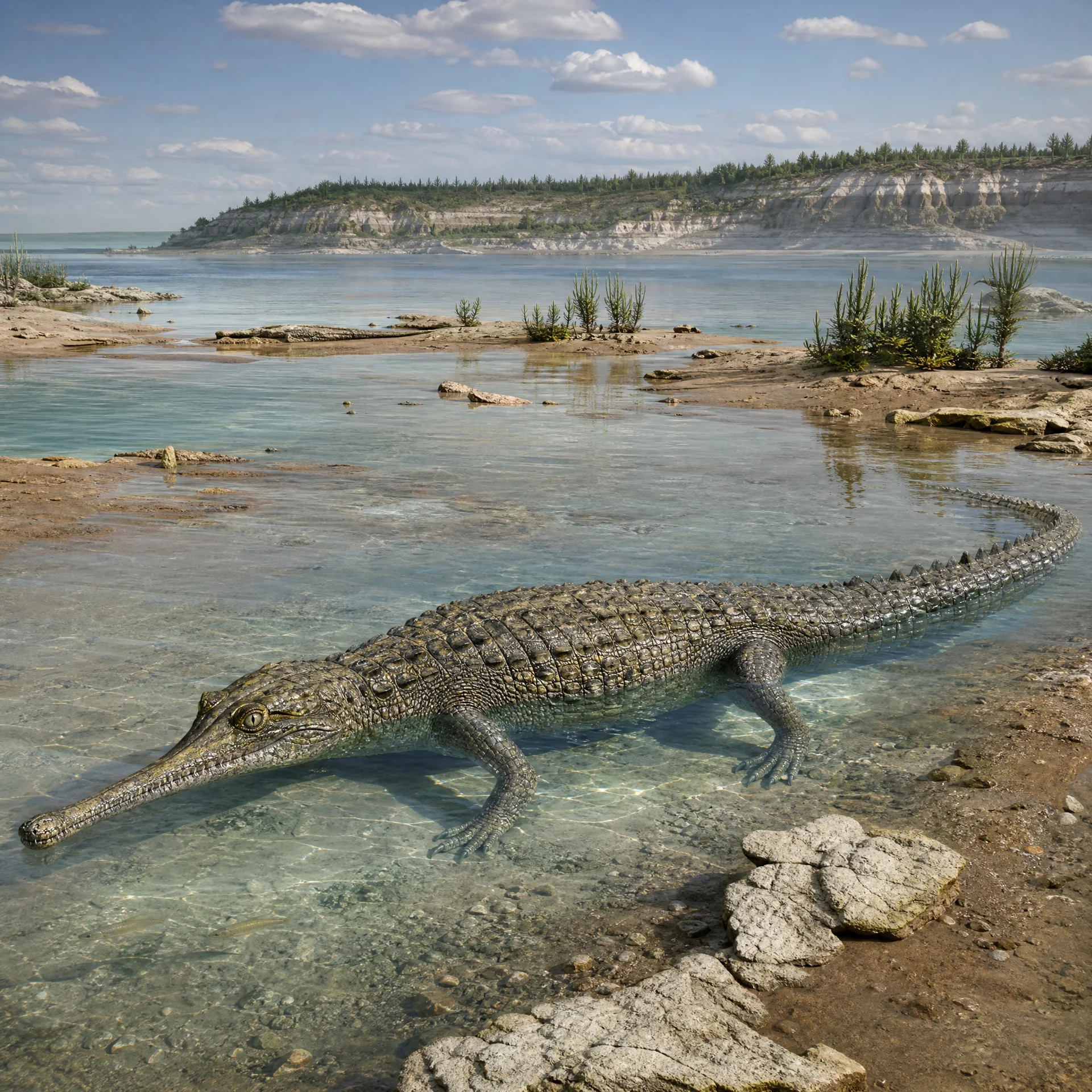 Mystriosuchus | Marine Reptiles · Triassic Period · prehistoric Mystriosuchus (Mystriosuchus planirostris) — Marine Reptiles · Triassic Period prehistoric life illustration | DinoLifePedia