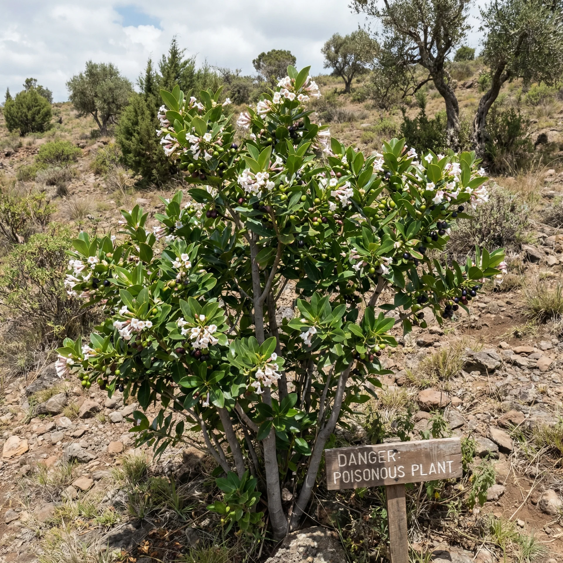 Arrow Poison Tree (Acokanthera schimperi) — Plants modern living organism illustration | DinoLifePedia