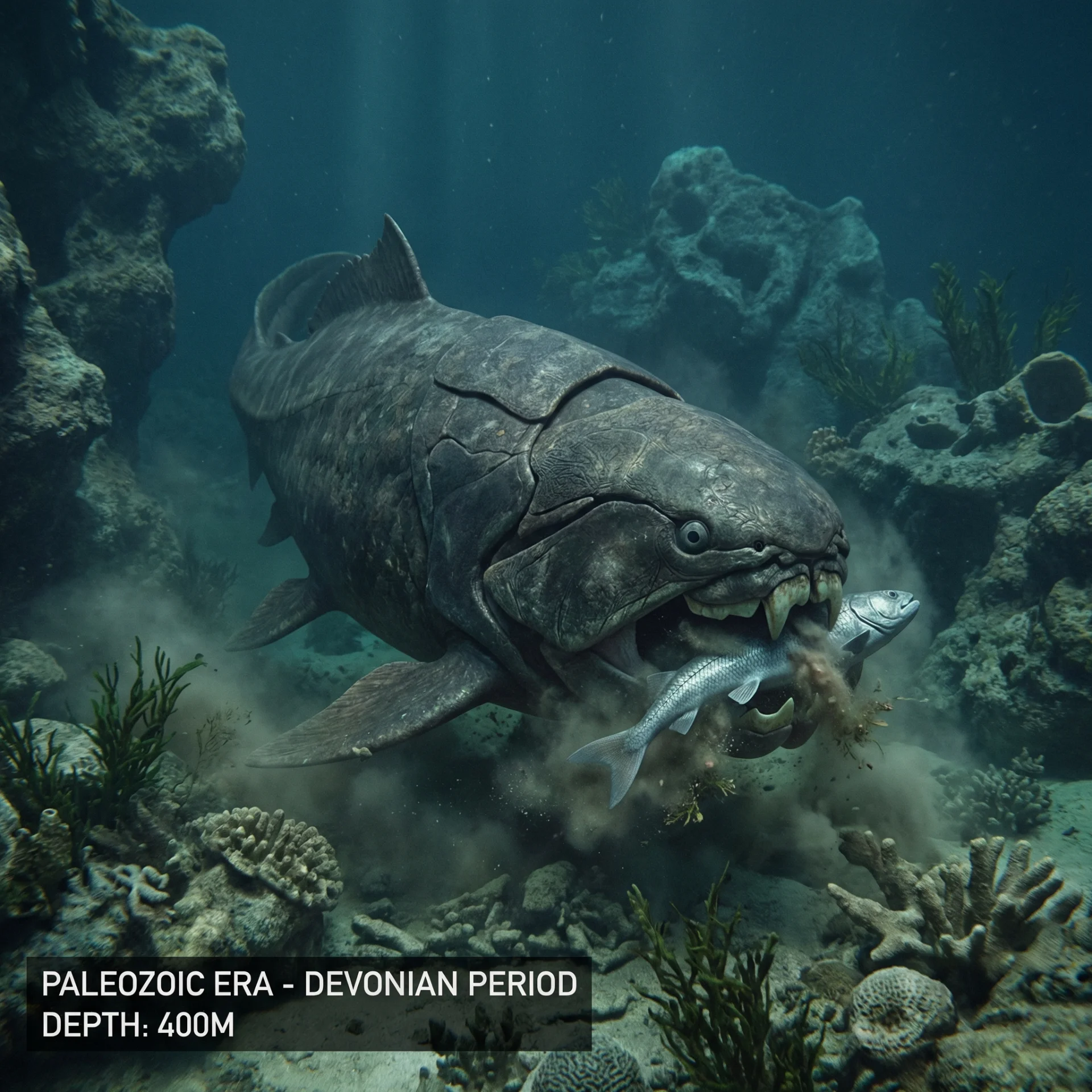 둔클레오스테우스 | 고대 어류 · 고생대 · 고생물 둔클레오스테우스 (Dunkleosteus terrelli) — 고대 어류 · 고생대 고생물 일러스트 | DinoLifePedia