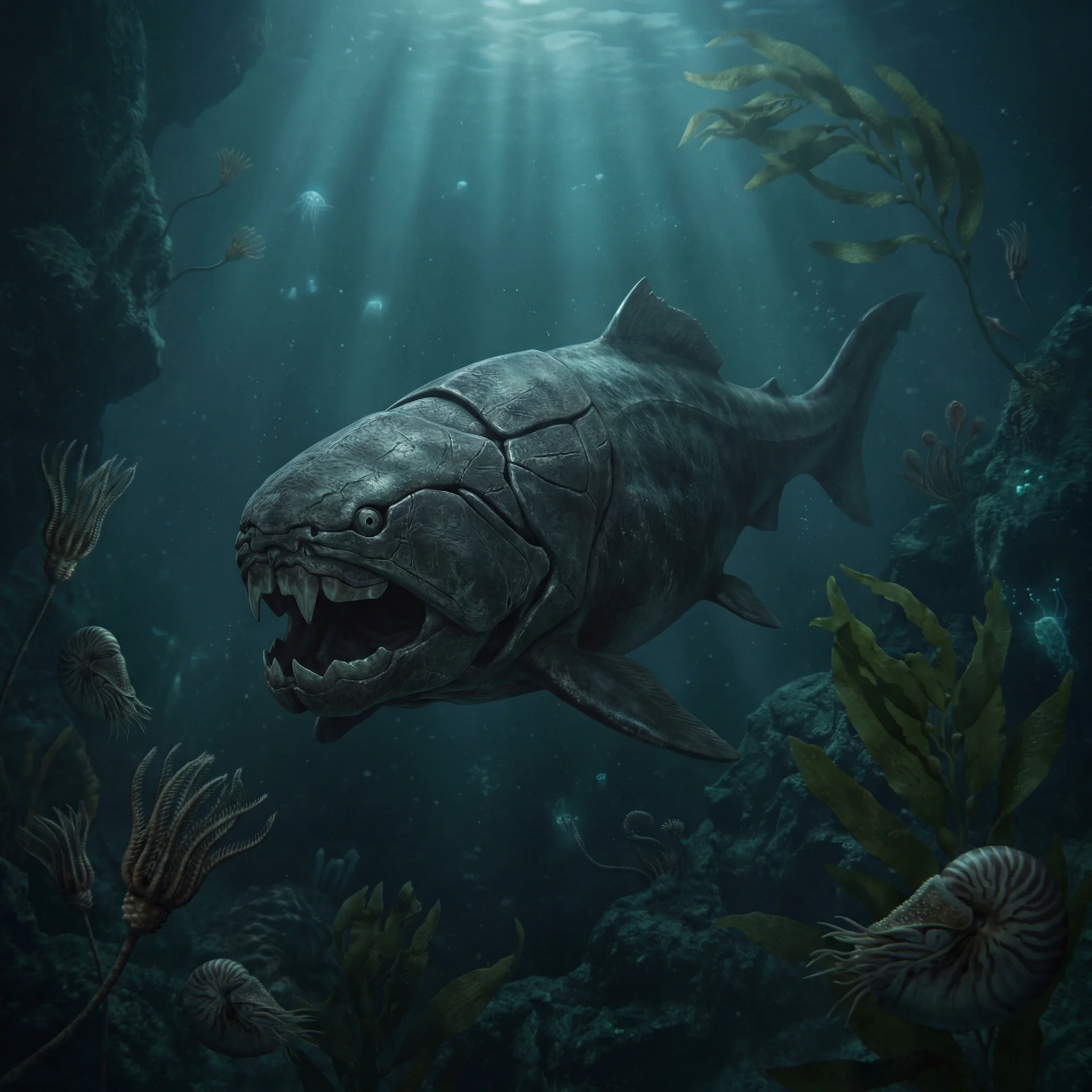 둔클레오스테우스 | 고대 어류 · 고생대 · 고생물 둔클레오스테우스 (Dunkleosteus terrelli) — 고대 어류 · 고생대 고생물 일러스트 | DinoLifePedia