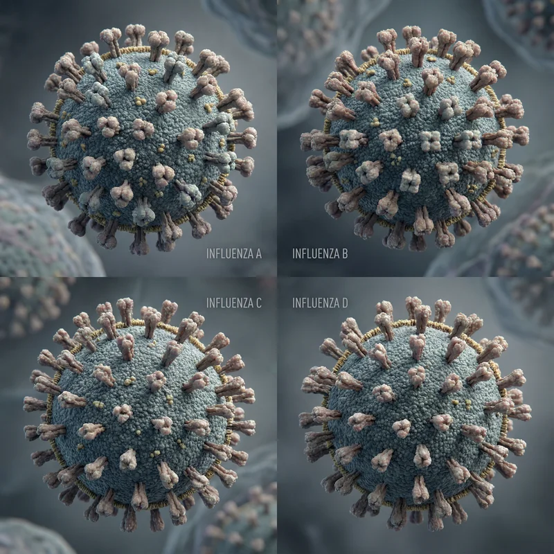 인플루엔자 바이러스 (Influenzavirus A, B, C, D) — 바이러스 미생물 일러스트 | DinoLifePedia